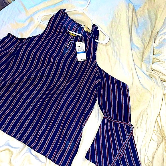 NWT MICHAEL Michael Kors Nautical Stripe Cold Shoulder Blouse Bell Sleeves XL - Picture 2 of 7